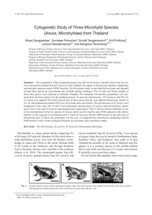 Cytogenetic Study of Three Microhylid Species (Anura, Microhylidae) from Thailand