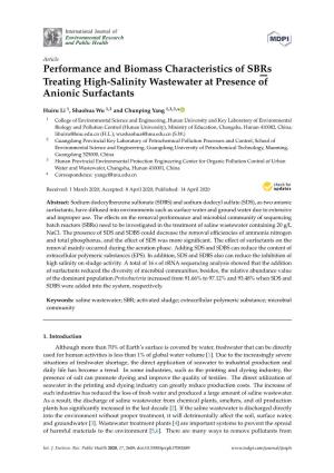 Performance and Biomass Characteristics of Sbrs Treating High-Salinity Wastewater at Presence of Anionic Surfactants