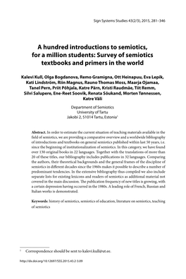 Survey of Semiotics Textbooks and Primers in the World