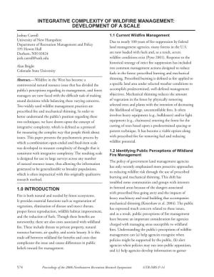 Integrative Complexity of Wildfire Management: Development of a Scale