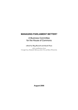 MANAGING PARLIAMENT BETTER? a Business Committee for The