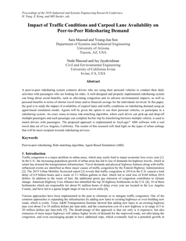 Impact of Traffic Conditions and Carpool Lane Availability on Peer-To-Peer Ridesharing Demand
