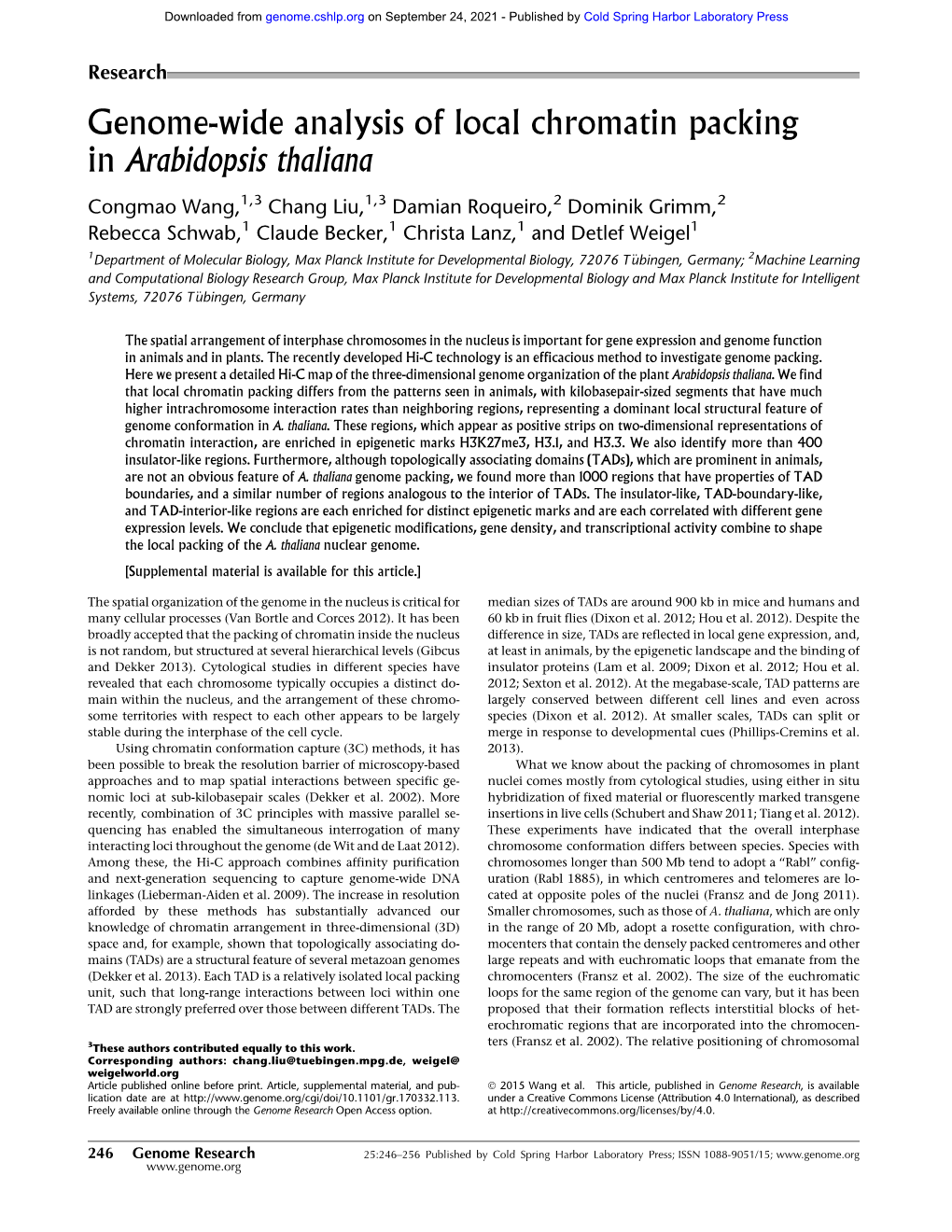 Genome-Wide Analysis of Local Chromatin Packing in Arabidopsis Thaliana