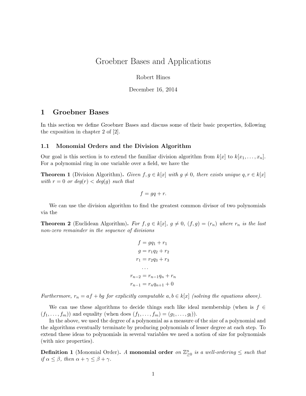 Groebner Bases and Applications