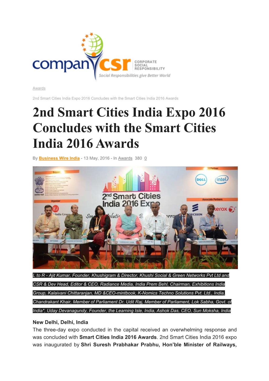 2Nd Smart Cities India Expo 2016 Concludes with the Smart Cities India 2016 Awards 2Nd Smart Cities India Expo 2016 Concludes with the Smart Cities India 2016 Awards