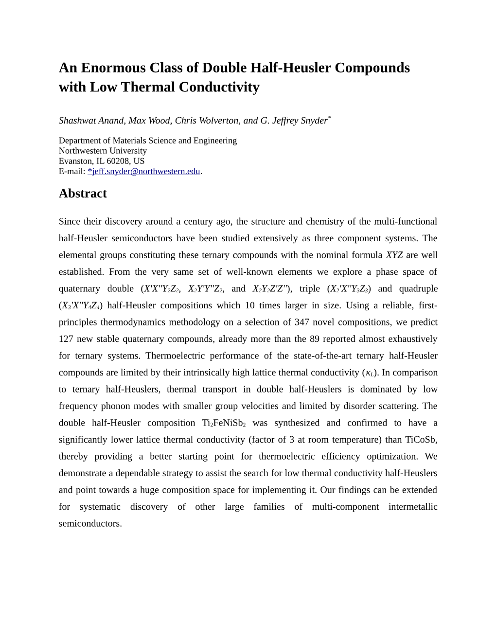 An Enormous Class of Double Half-Heusler Compounds with Low Thermal Conductivity