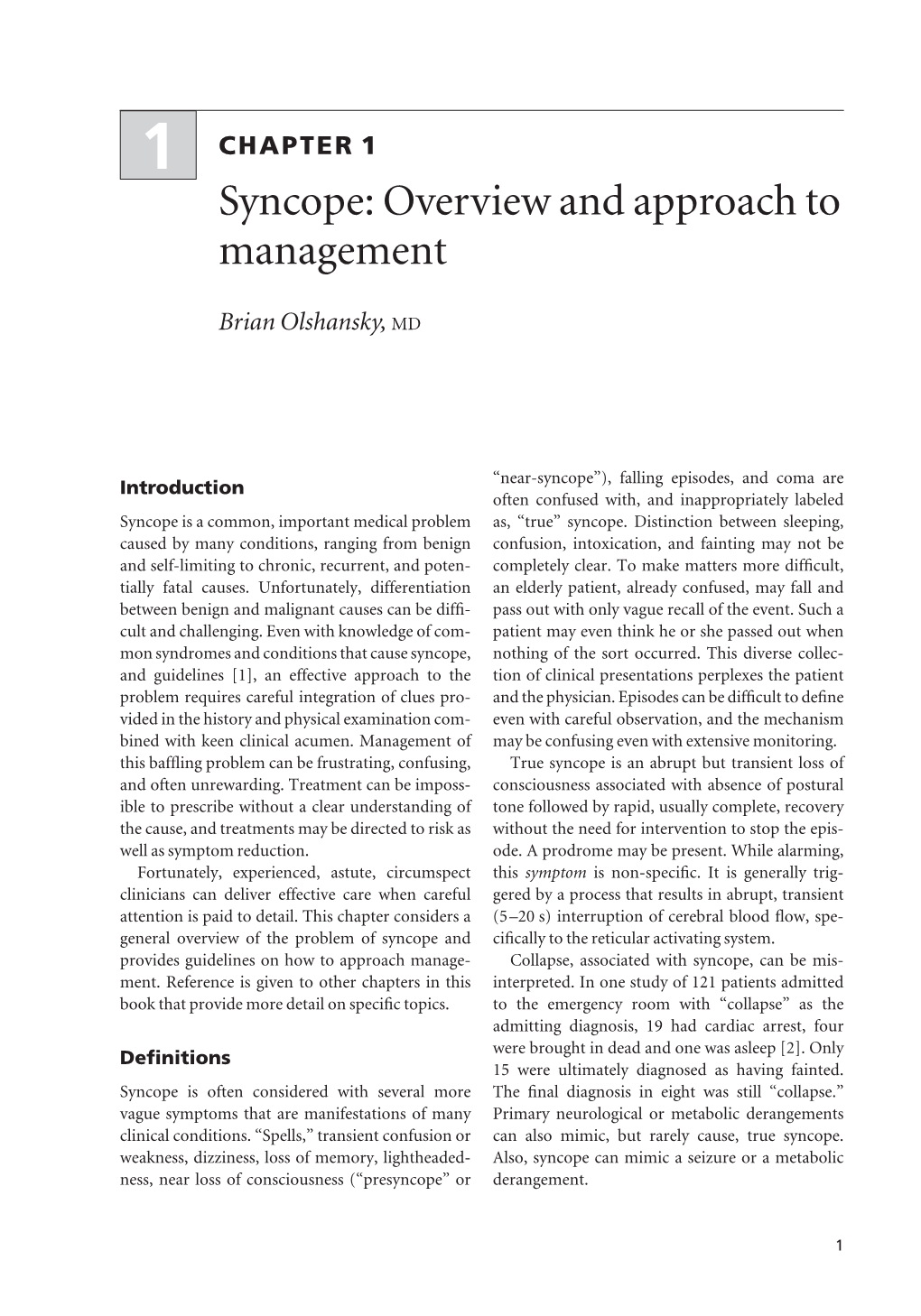 Syncope: Overview and Approach to Management