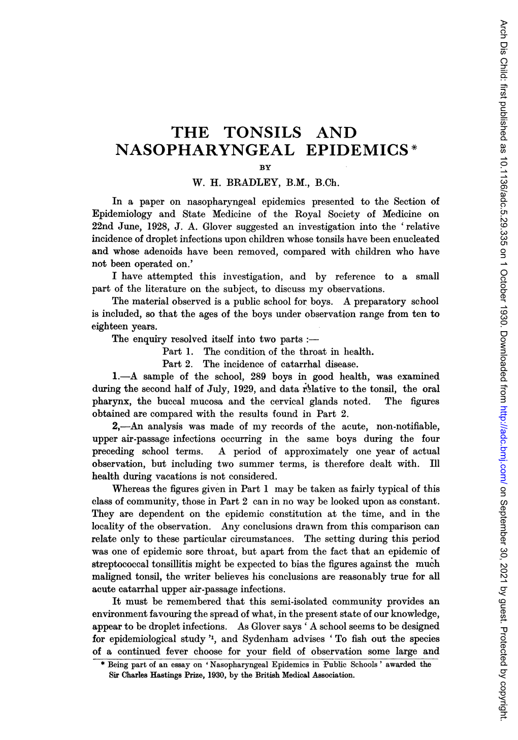 The Tonsils and Nasopharyngeal Epidemics * by W