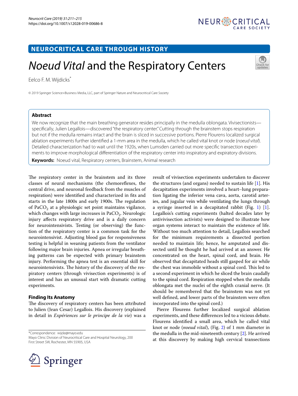 Noeud Vital and the Respiratory Centers Eelco F