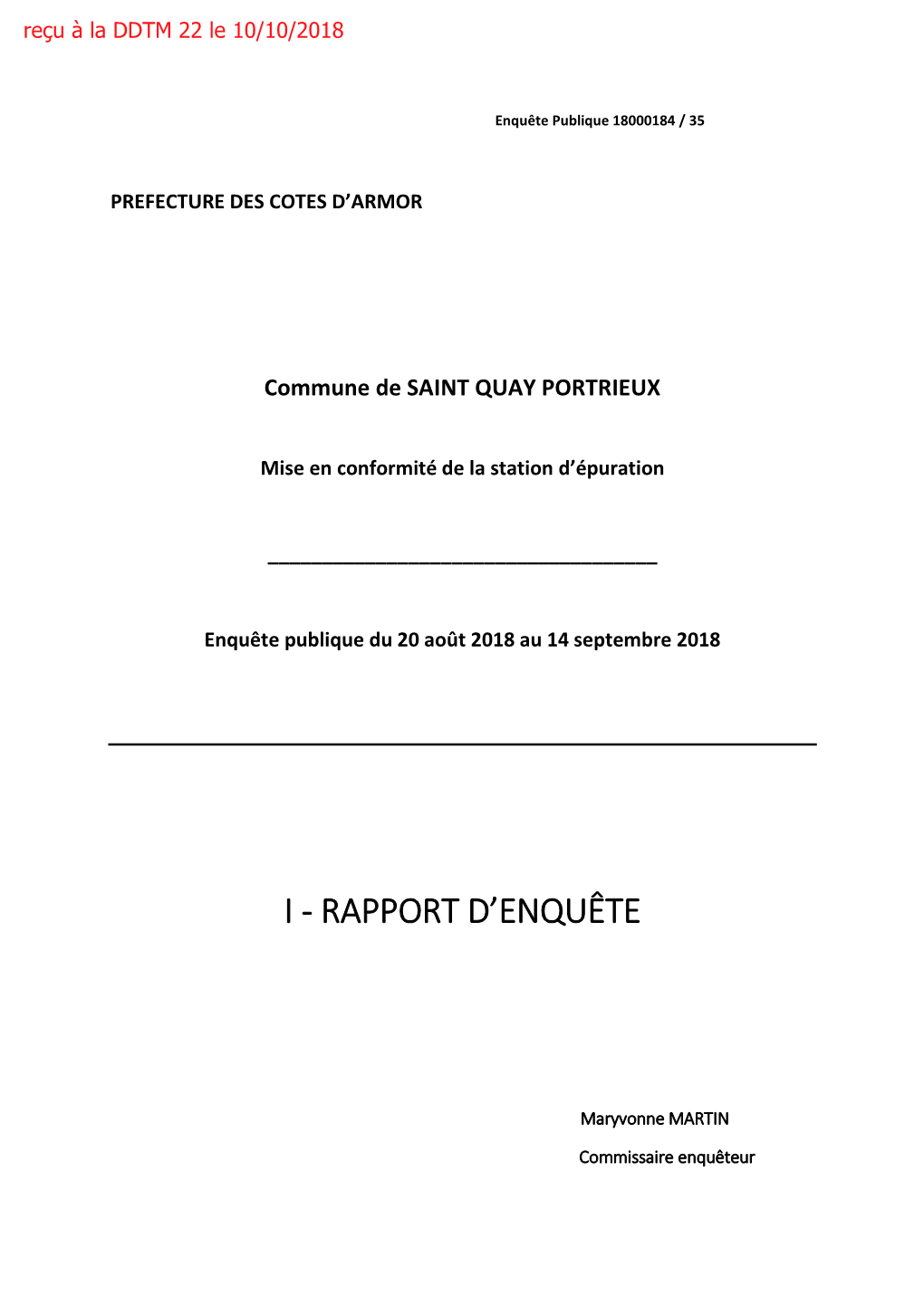 SAINT-QUAY-PORTRIEUX Rapport D'enquête