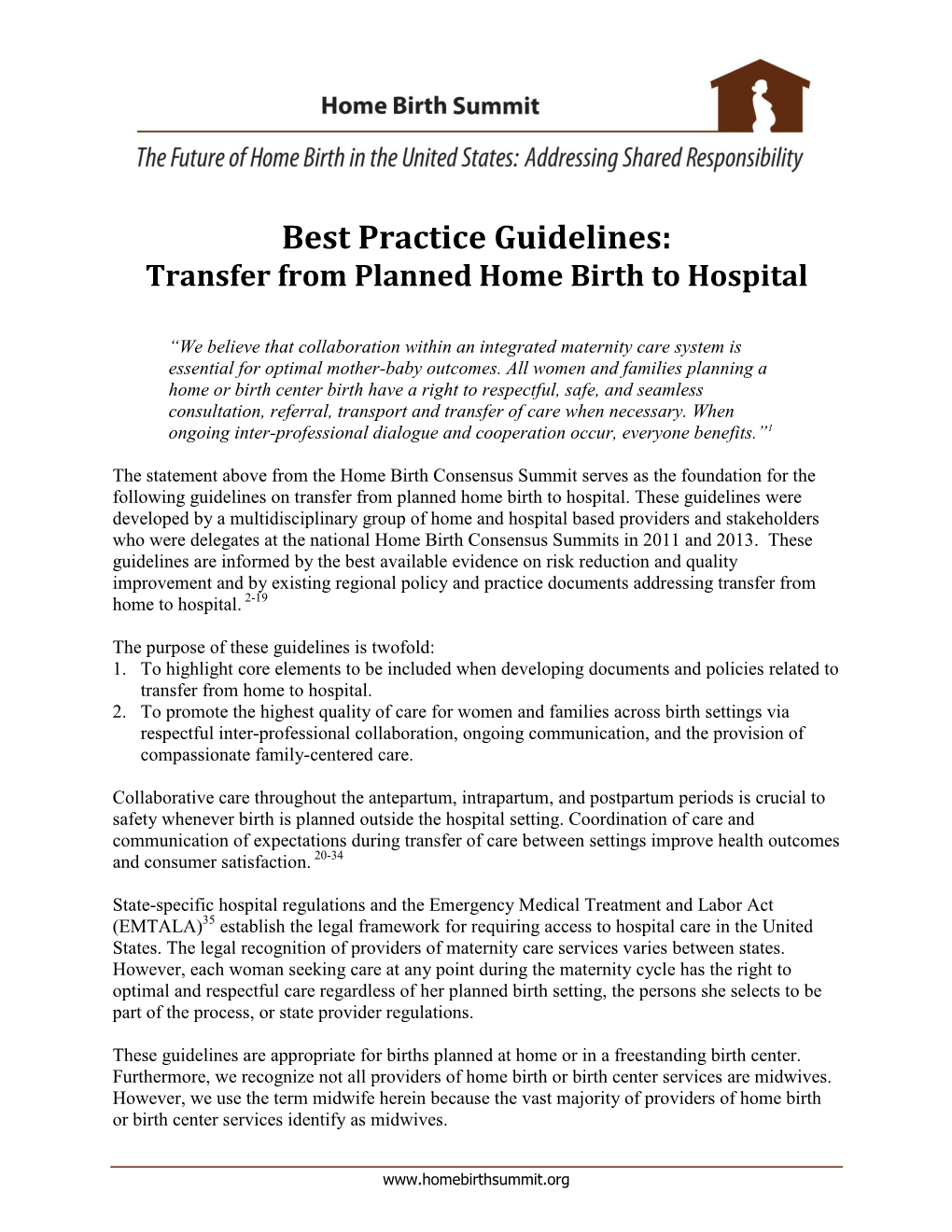 Best Practice Guidelines: Transfer from Planned Home Birth to Hospital