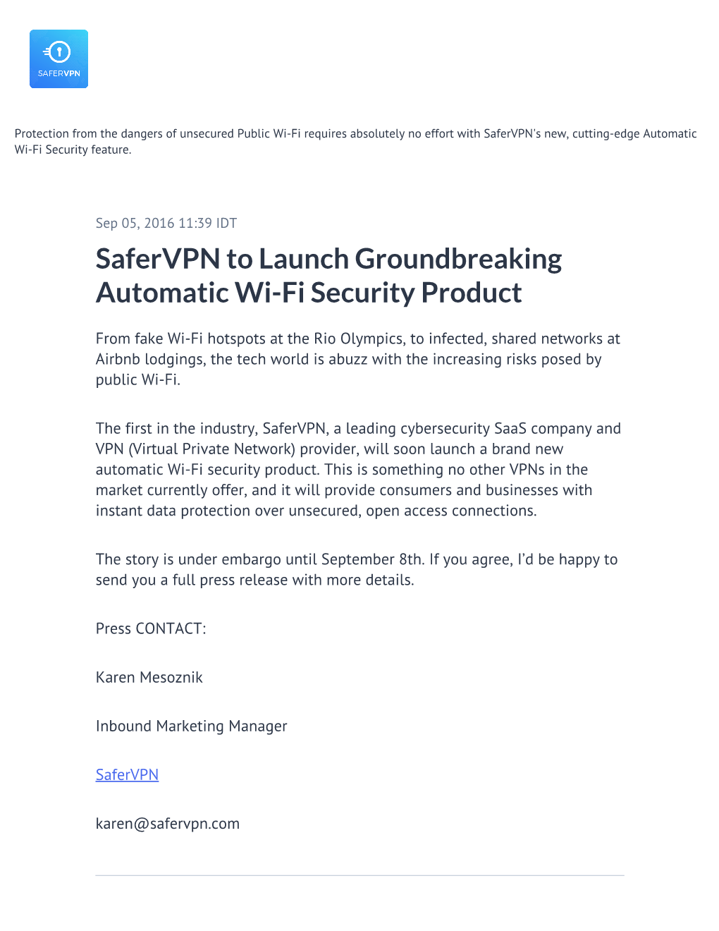 Safervpn to Launch Groundbreaking Automatic Wi-Fi Security Product