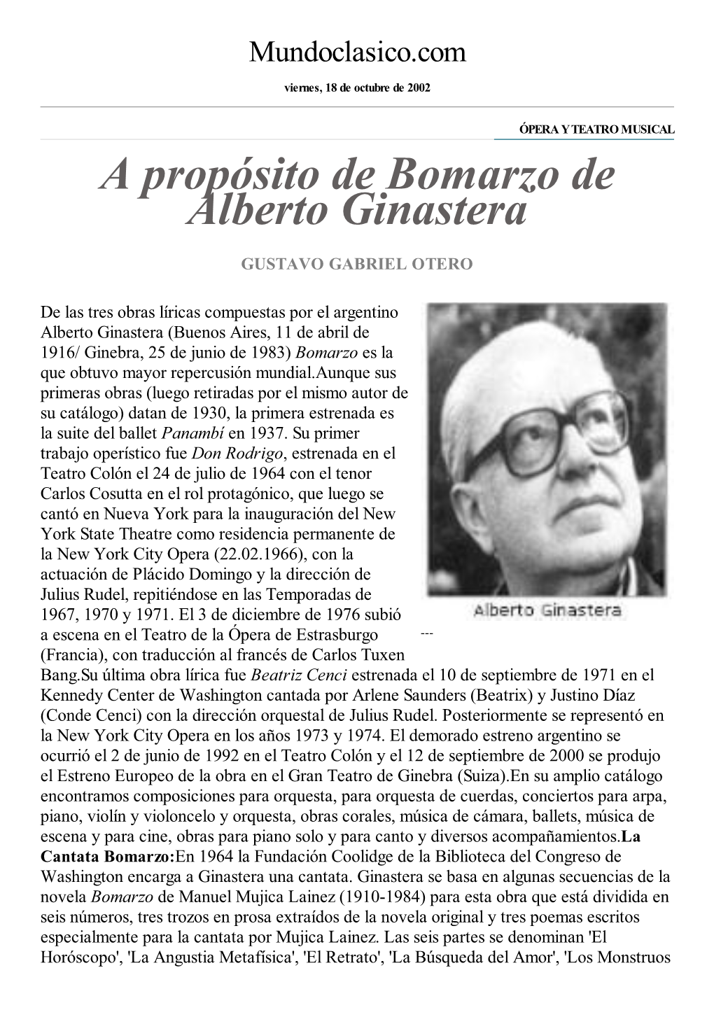 A Propósito De Bomarzo De Alberto Ginastera