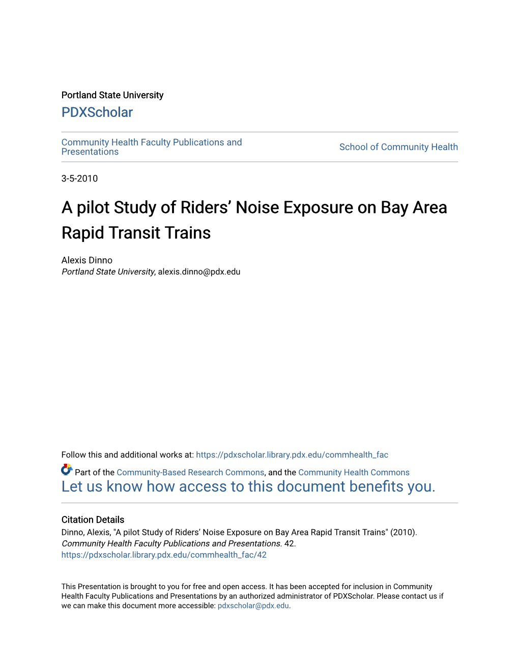 A Pilot Study of Riders' Noise Exposure on Bay Area Rapid