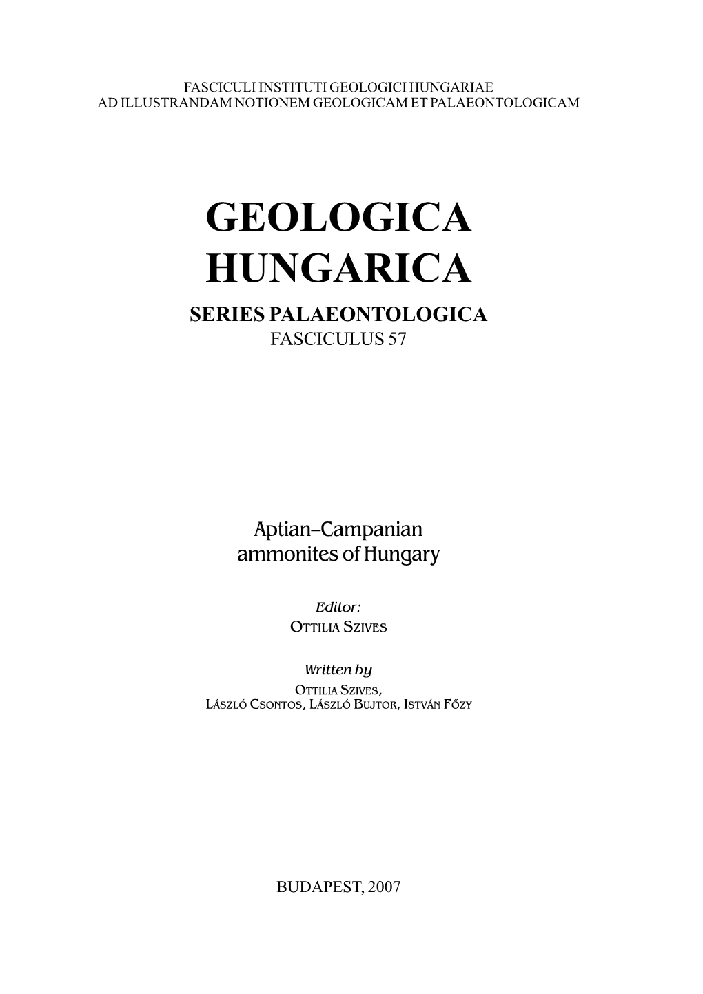 Geologica Hungarica Series Palaeontologica Fasciculus 57