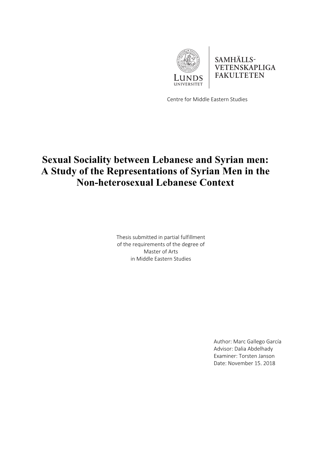 Sexual Sociality Between Lebanese and Syrian Men: a Study of the Representations of Syrian Men in the Non-Heterosexual Lebanese Context