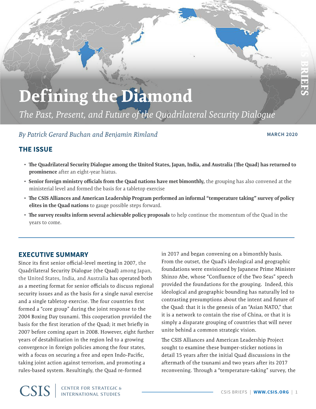 Def Ining the Diamond the Past, Present, and Future of the Quadrilateral Security Dialogue