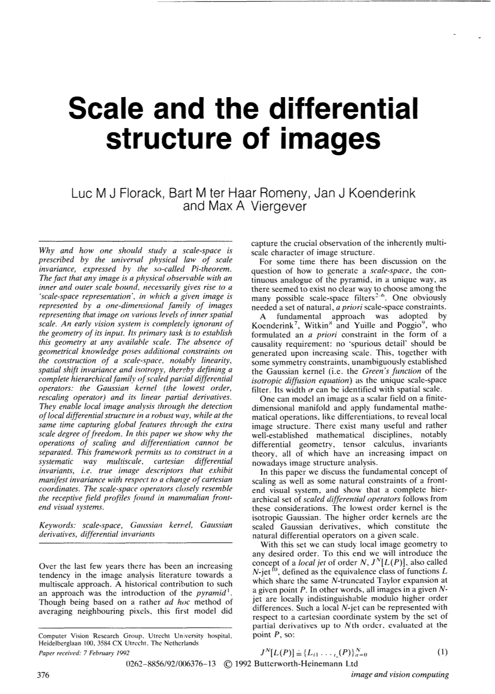 Scale and the Differential Structure of Images