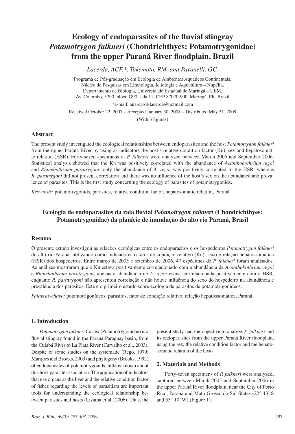 Ecology of Endoparasites of the Fluvial Stingray Potamotrygon Falkneri