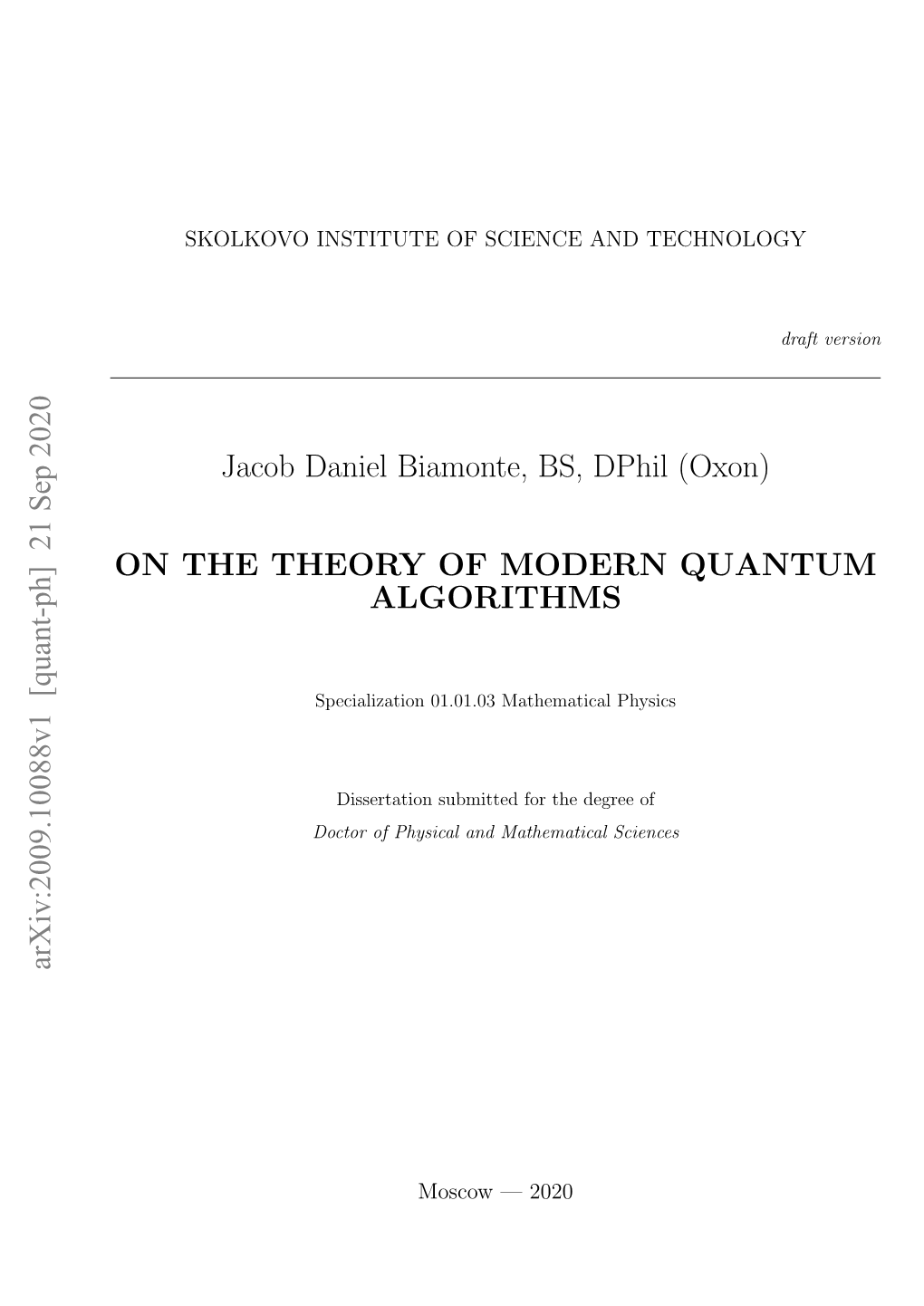 (Oxon) on the THEORY of MODERN QUANTUM ALGORITHMS