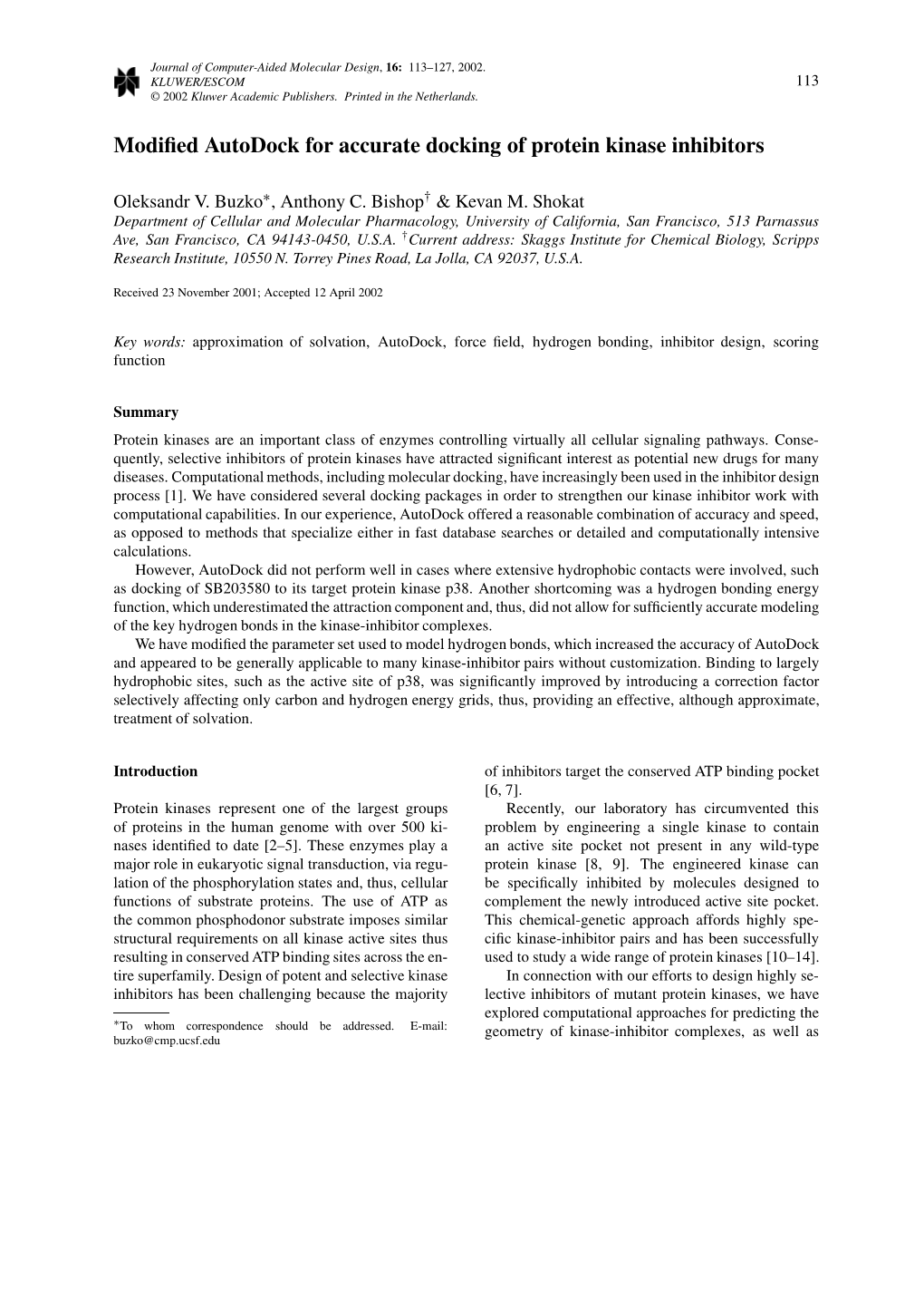 Modified Autodock for Accurate Docking of Protein Kinase Inhibitors