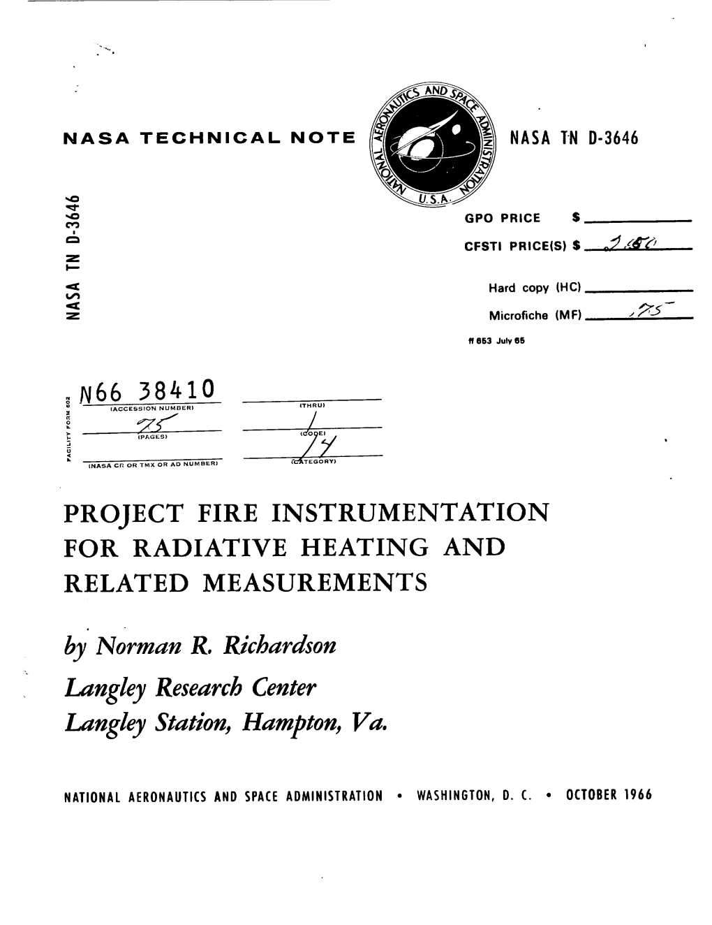 N66 384 I0 Project Fire Instrumentation For