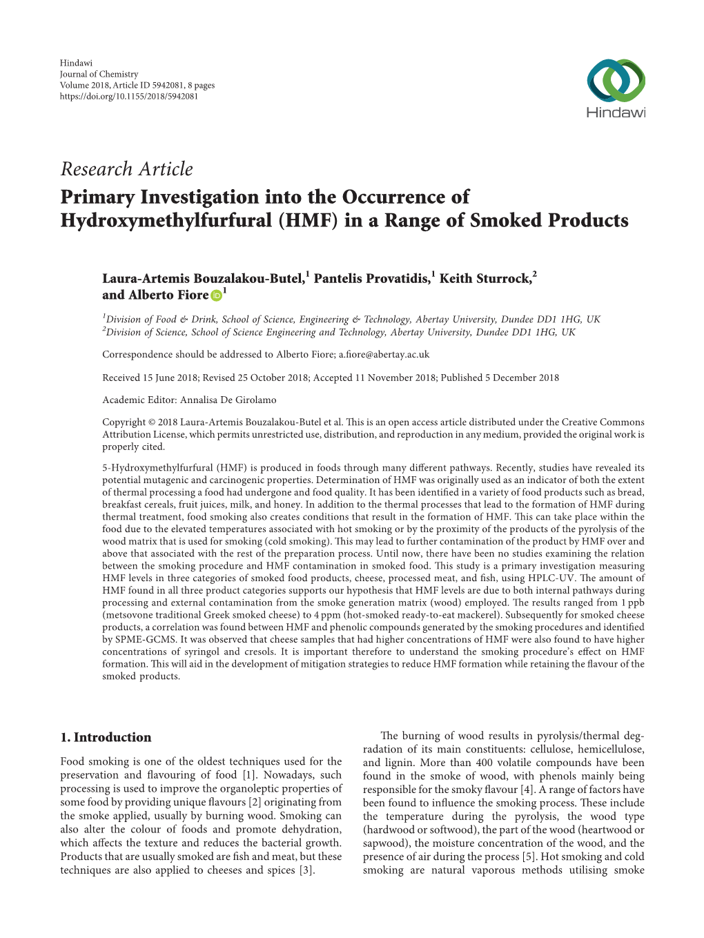 Primary Investigation Into the Occurrence of Hydroxymethylfurfural (HMF) in a Range of Smoked Products