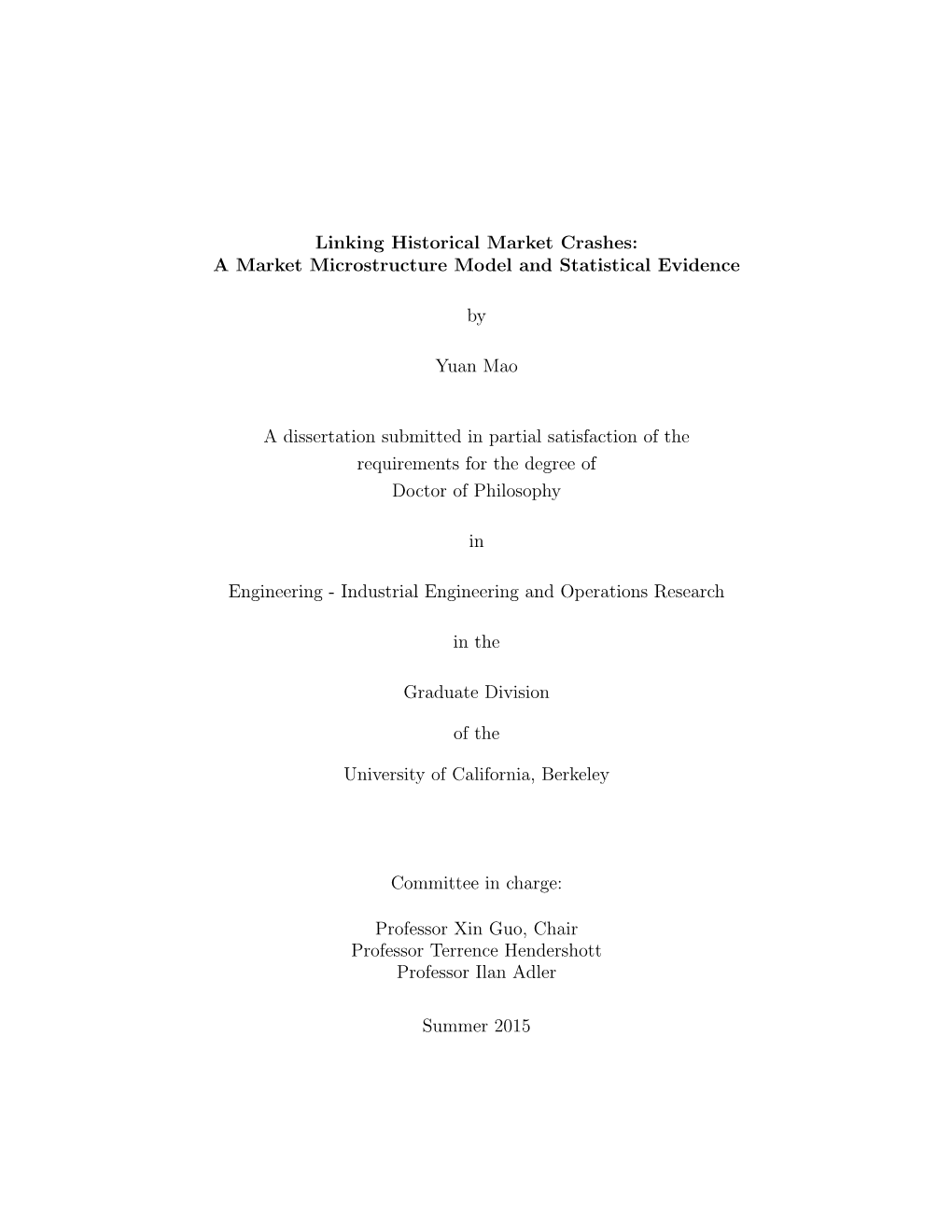 Linking Historical Market Crashes: a Market Microstructure Model and Statistical Evidence