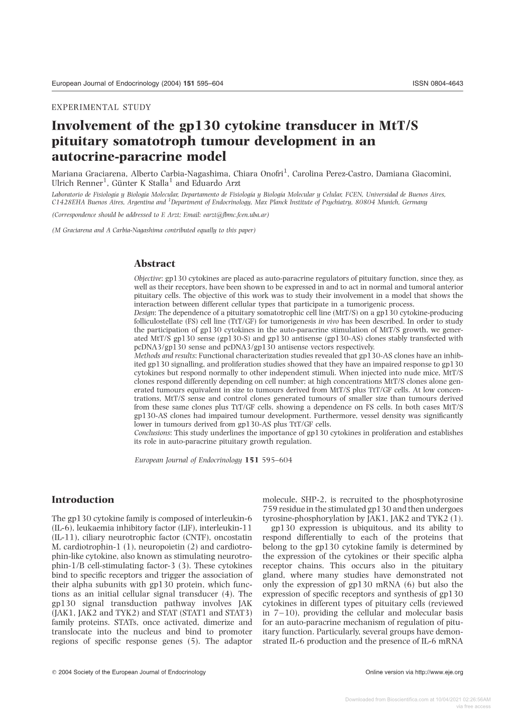 Involvement of the Gp130 Cytokine Transducer in Mtt/S Pituitary