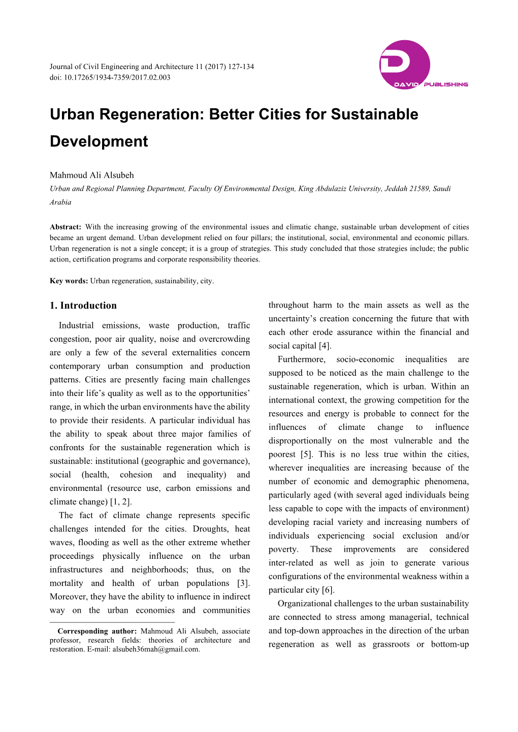 Urban Regeneration: Better Cities for Sustainable Development