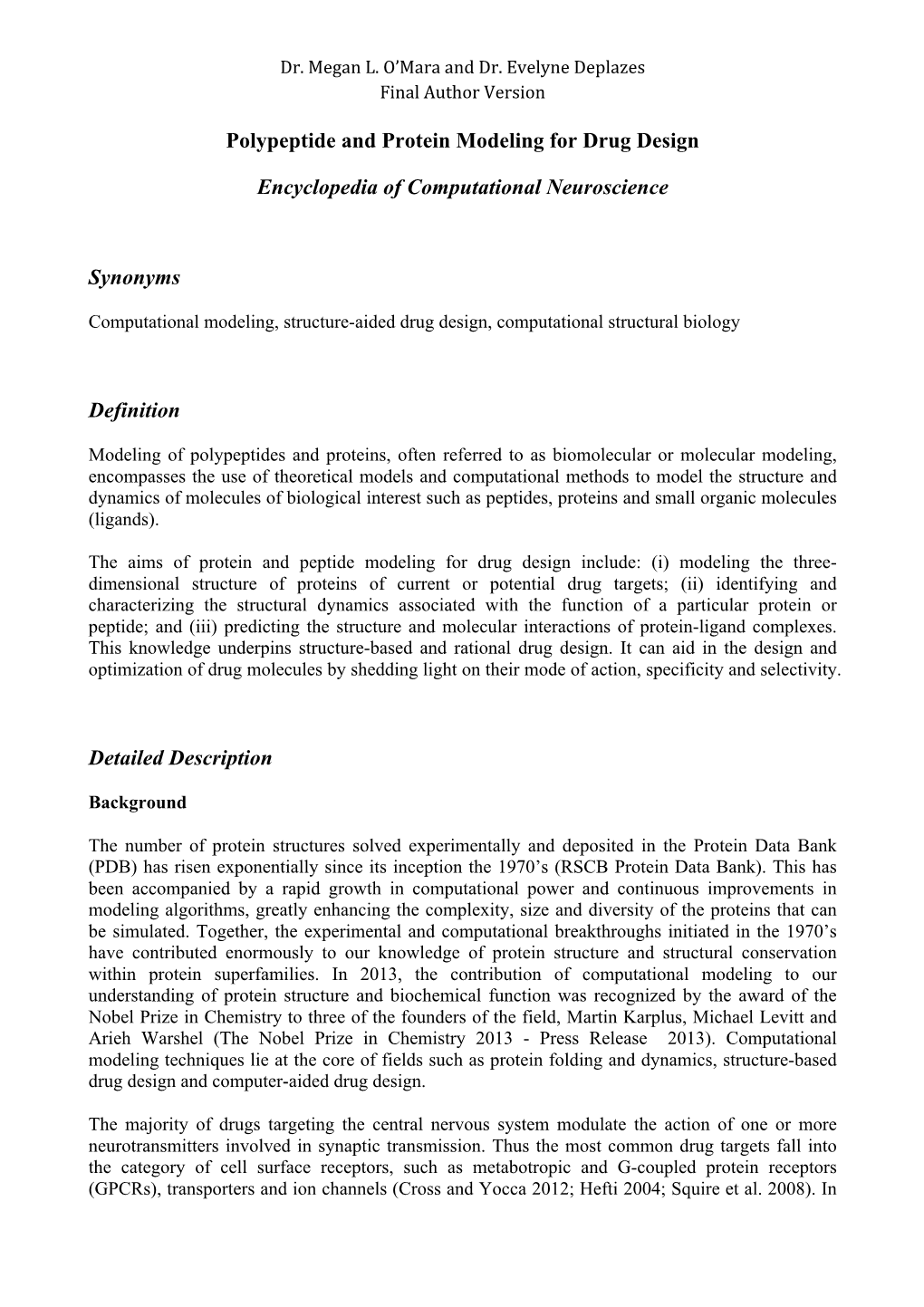 Polypeptide and Protein Modeling for Drug Design Encyclopedia Of