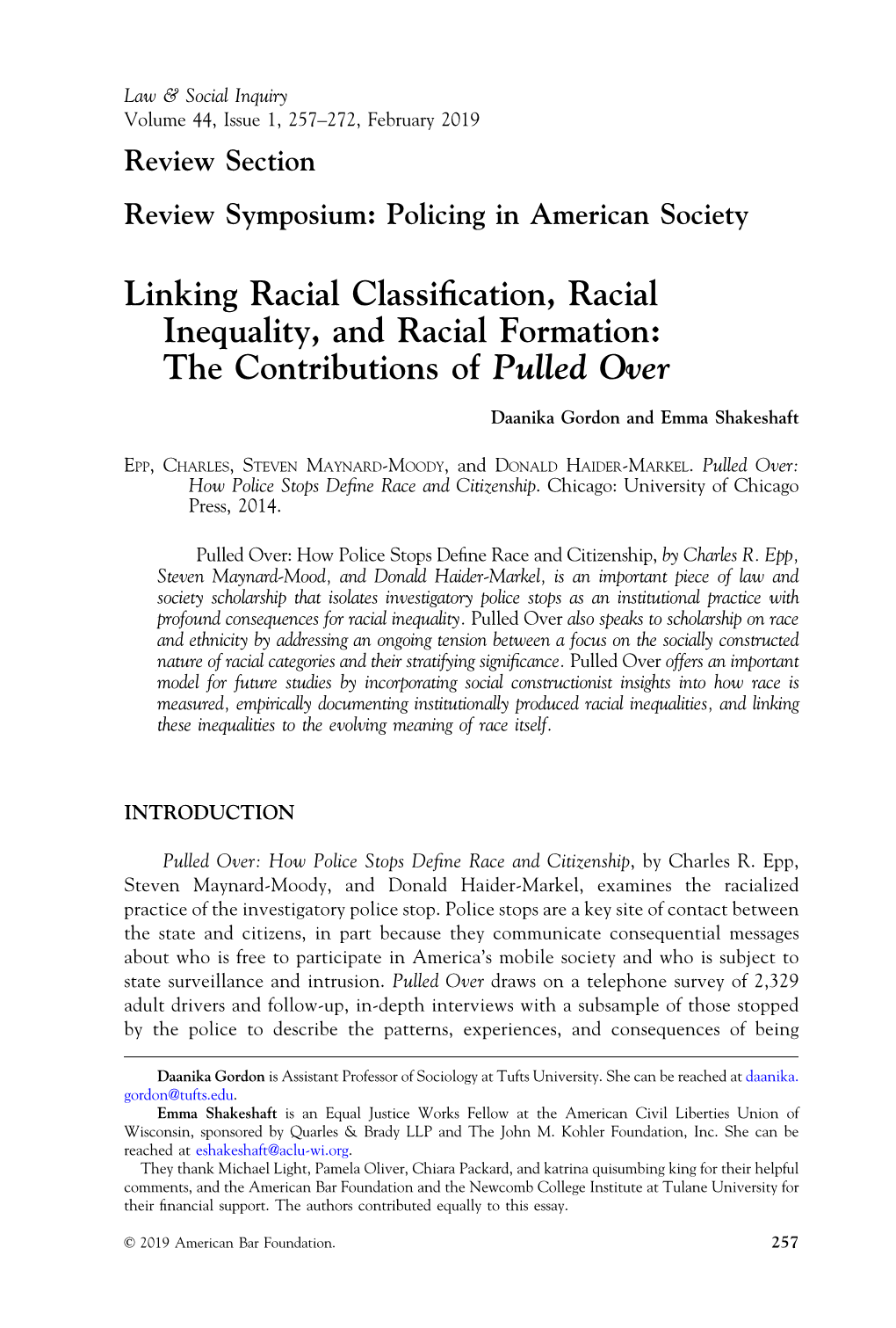 Linking Racial Classification, Racial
