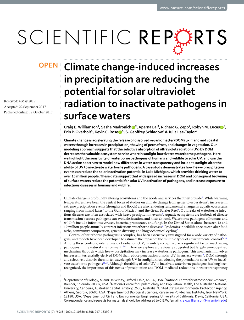 Climate Change-Induced Increases in Precipitation Are Reducing The