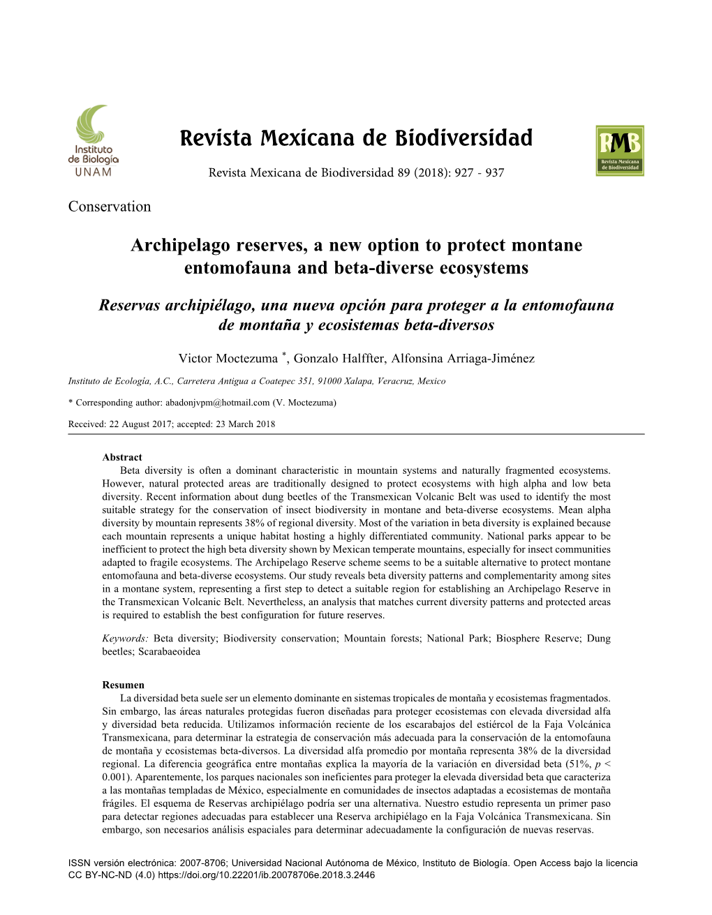 Archipelago Reserves, a New Option to Protect Montane Entomofauna and Beta-Diverse Ecosystems