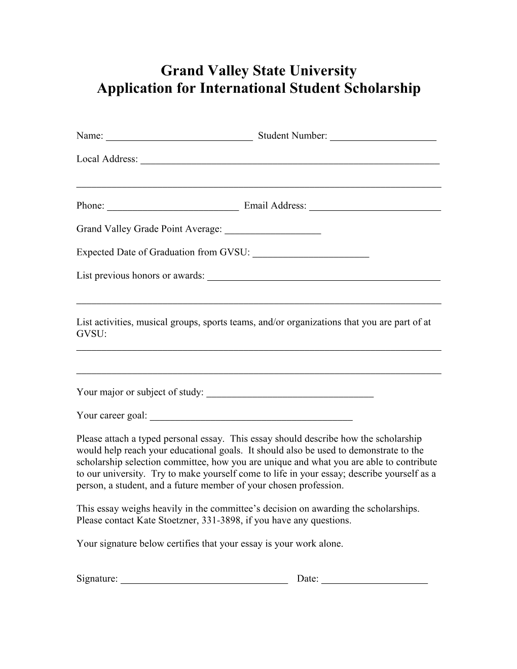 Application for International Student Scholarship