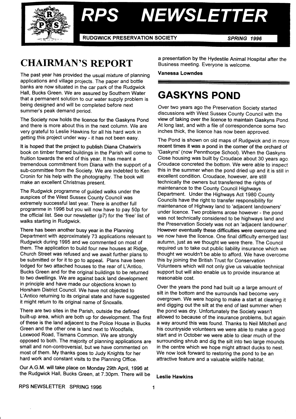 Spring 1996 Newsletter