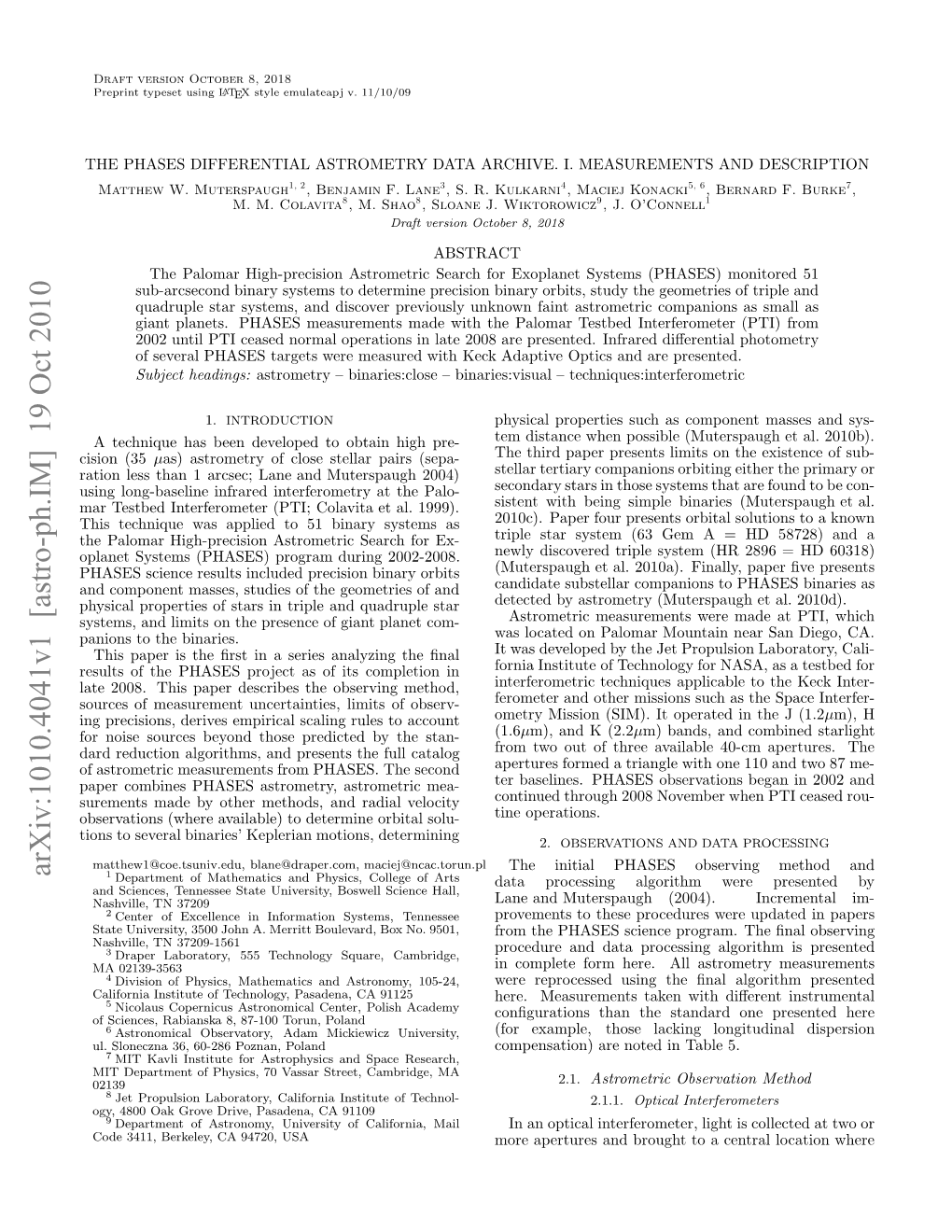 The PHASES Differential Astrometry Data Archive. I. Measurements And