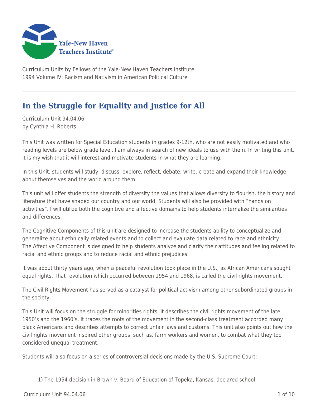 In the Struggle for Equality and Justice for All