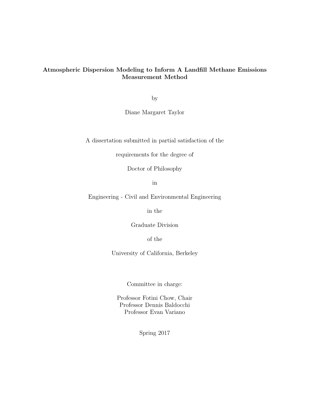 Atmospheric Dispersion Modeling to Inform a Landfill Methane