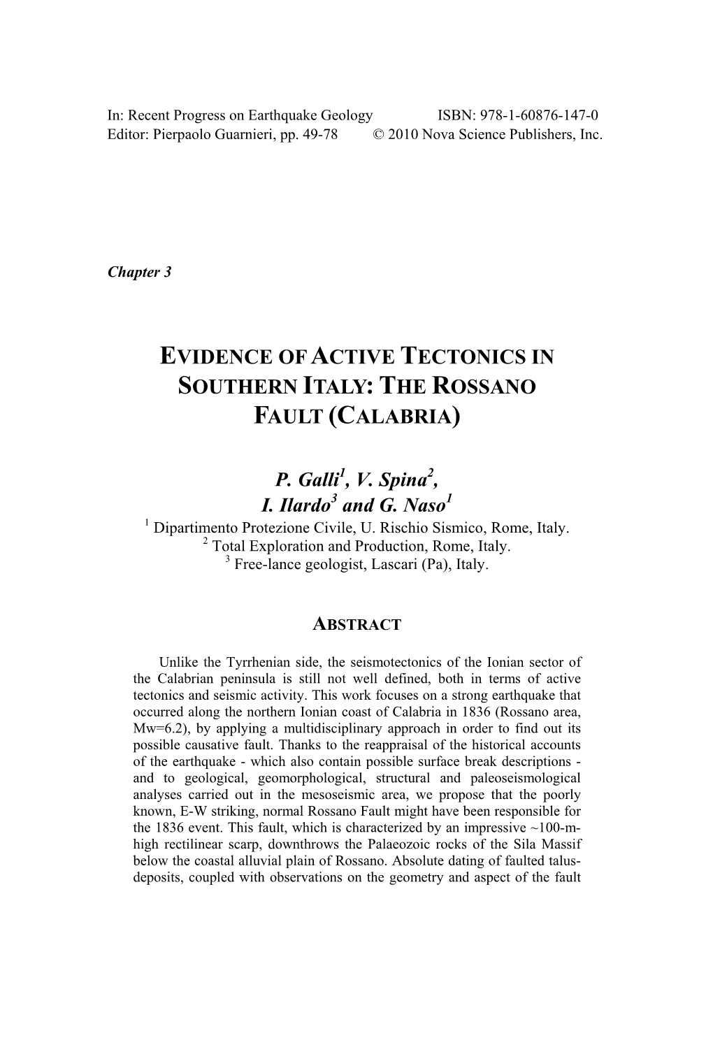 Evidence of Active Tectonics in Southern Italy: the Rossano Fault (Calabria)