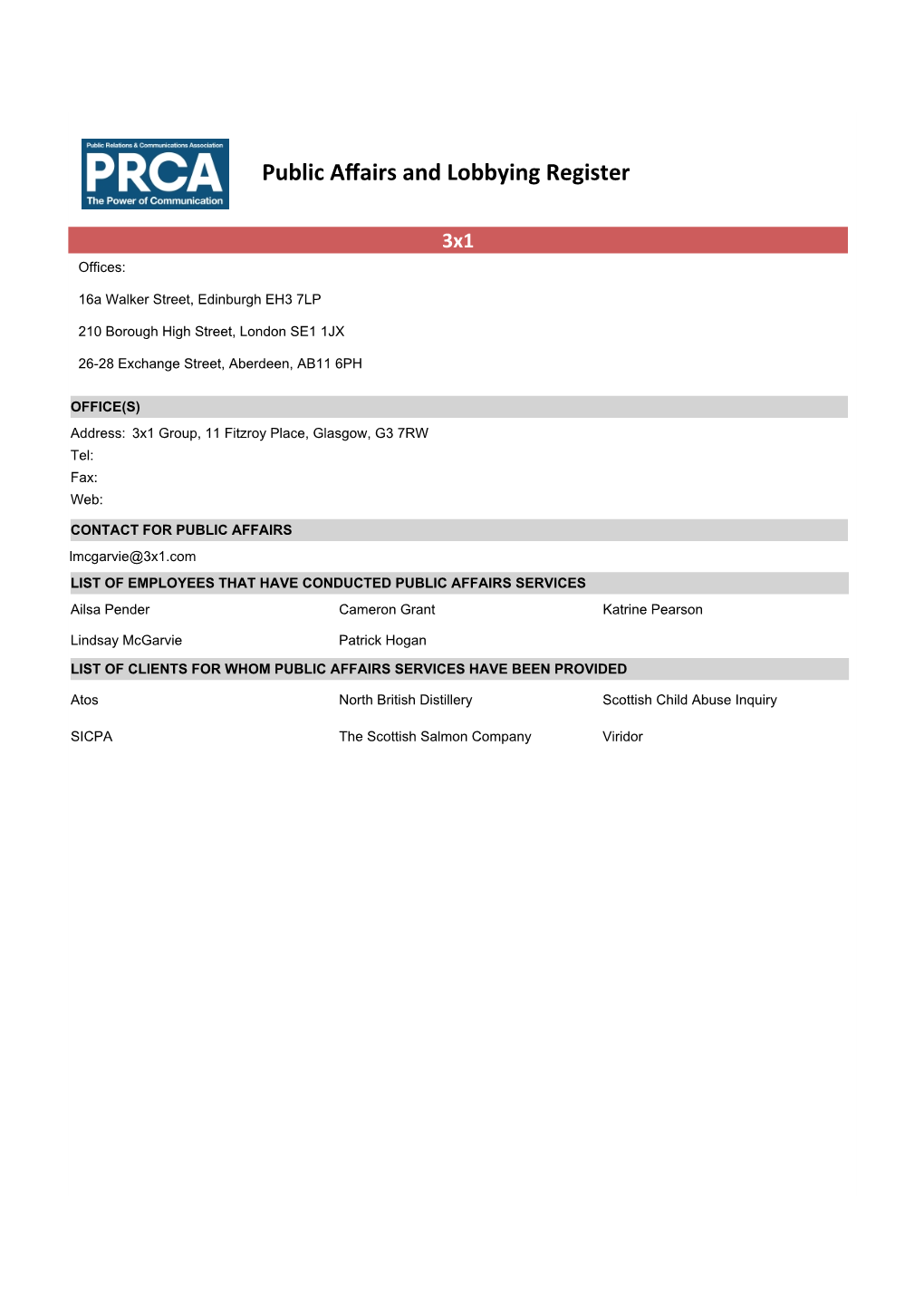 Public Affairs and Lobbying Register