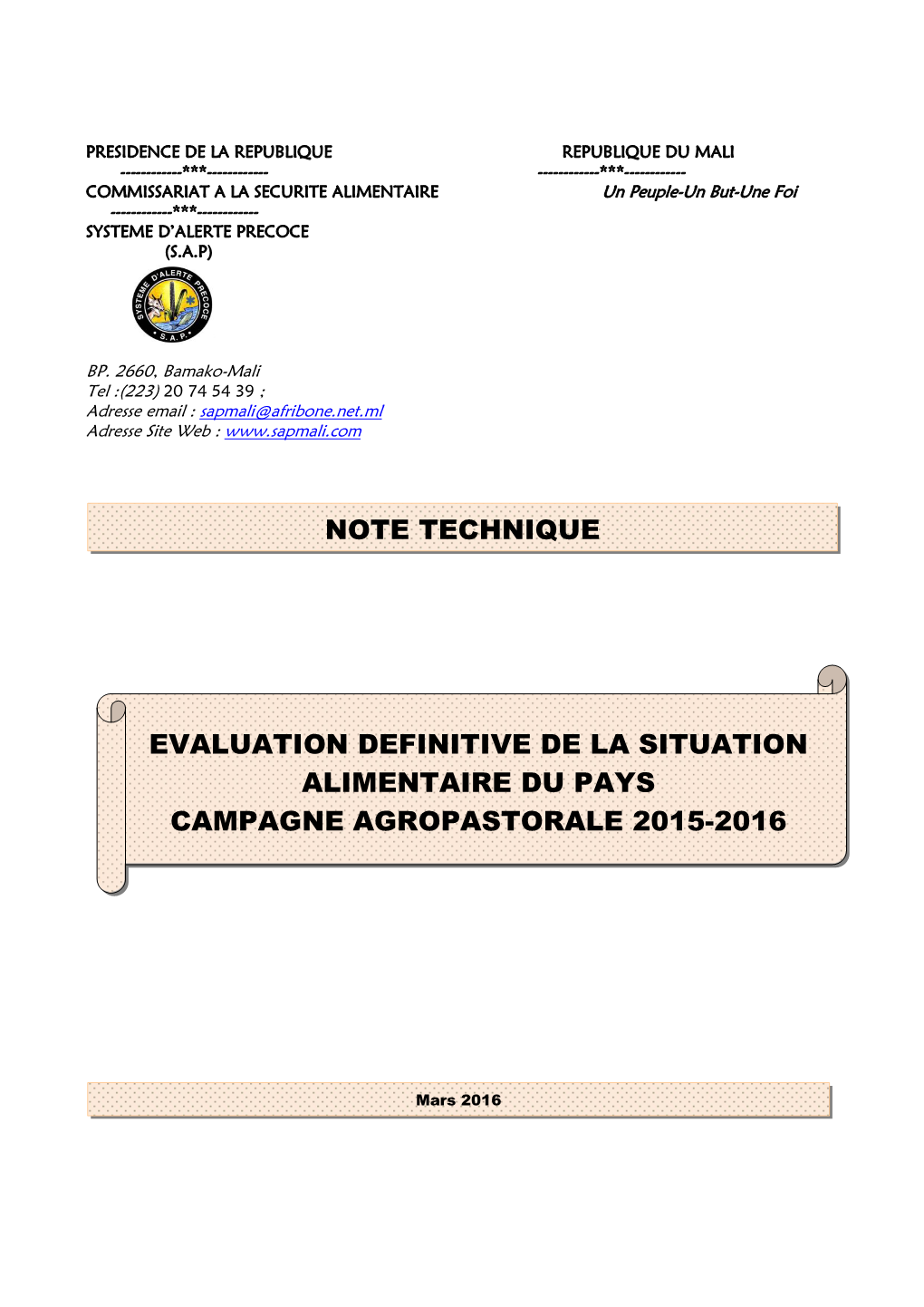 Evaluation Definitive De La Situation Alimentaire Du