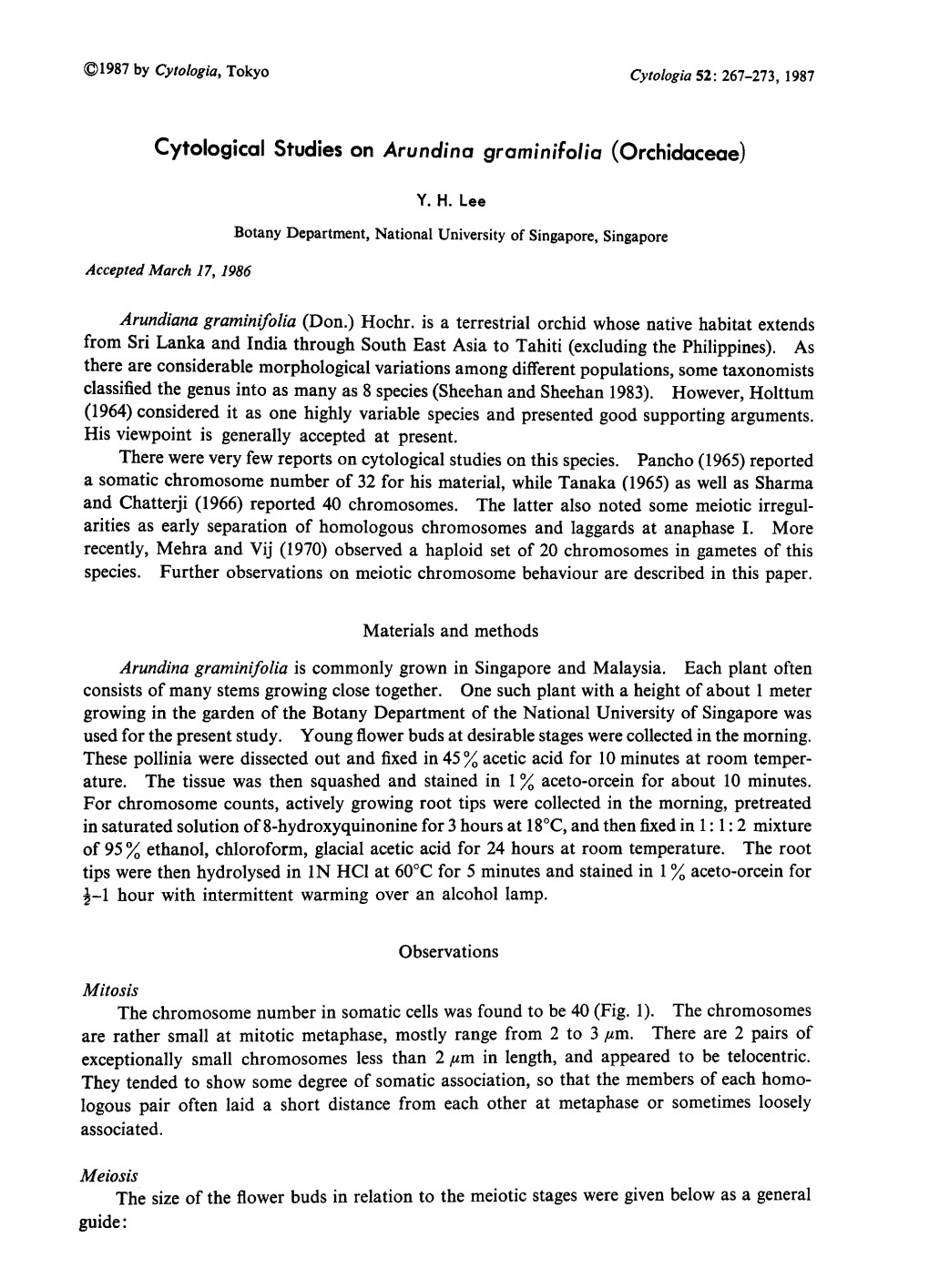 Cytological Studies on Arundina Graminifolia (Orchidaceae)