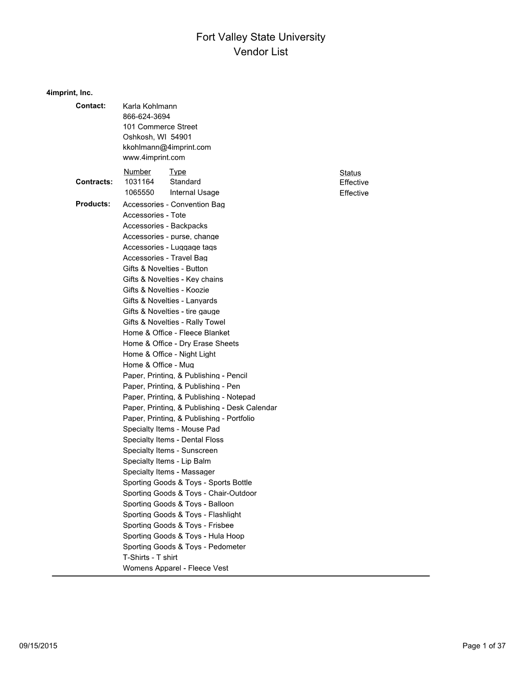 Fort Valley State University Vendor List