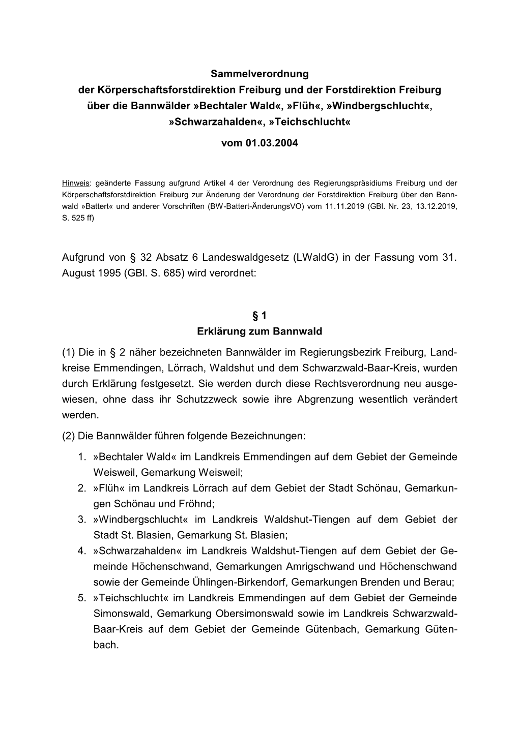 Sammelverordnung Der Körperschaftsforstdirektion Freiburg