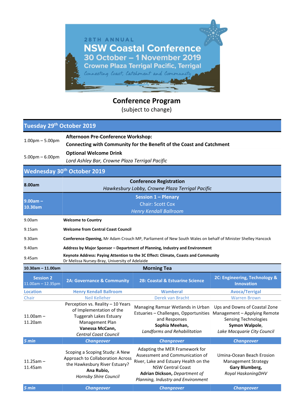 Conference Program (Subject to Change)