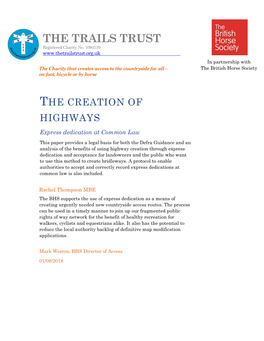 THE CREATION of HIGHWAYS Express Dedication at Common Law