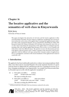 Chapter 16 the Locative Applicative and the Semantics of Verb Class in Kinyarwanda Kyle Jerro University of Texas at Austin