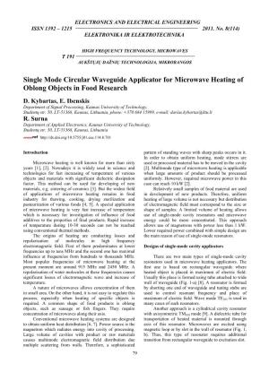 Single Mode Circular Waveguide Applicator for Microwave Heating of Oblong Objects in Food Research