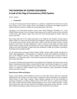 THE DIASPORA of FILIPINO SEAFARERS: a Look at the Flag of Convenience (FOC) System